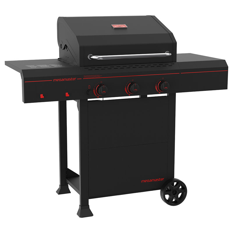 Megamaster 3Burner Flat Top Propane Gas Grill with Side Shelves Wayfair